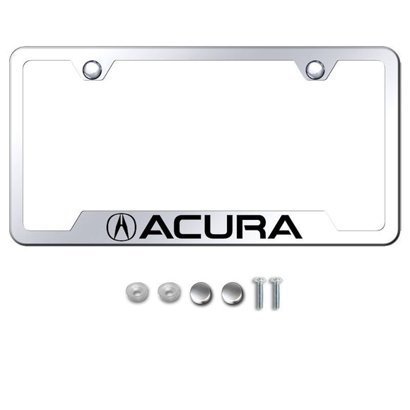 ACURA Front/ Rear Mirror Chrome Laser Etched Cut-Out Stainless Steel License Plate Frame
