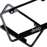 Au-Tomotive Gold Genuine JEEP Laser Etched Logo Black Stainless Cut-Out License Plate Frame GF.JEE.EB