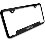 Au-Tomotive Gold Genuine JEEP Laser Etched Logo Black Stainless Cut-Out License Plate Frame GF.JEE.EB