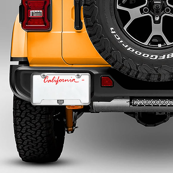 Au-Tomotive Gold Genuine JEEP Grille Laser Etched Logo Stainless Steel Cut-Out License Plate Frame GF.JEEG.EC