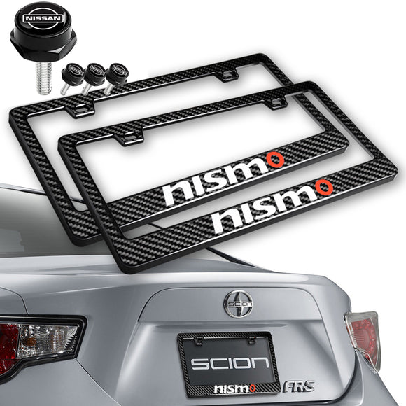 New Nissan Nismo 100% Real Carbon Fiber License Plate Frame 2 pcs with Caps Bolts & Screws SET
