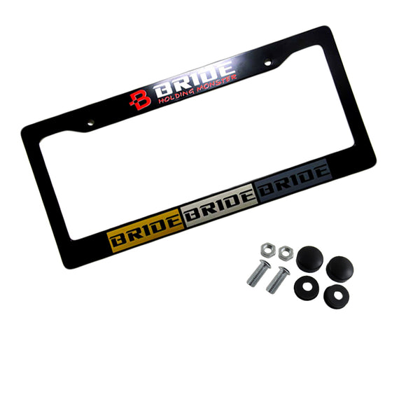 JDM BRIDE Black ABS License Plate Frame with Caps for Honda Civic Acura 1PCS