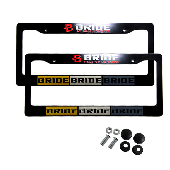 JDM BRIDE Black ABS License Plate Frame with Caps for Honda Civic Acura 2PCS