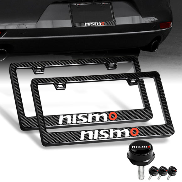 Nissan Nismo 100% Real Carbon Fiber License Plate Frame 2 pcs with Caps Bolts & Screws SET