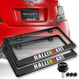 Ralliart 100% Real Carbon Fiber License Plate Frame 2 pcs with Caps Bolts & Screws SET