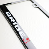 Bride Chrome Stainless Steel License Plate Frame with Caps & Bolts x2