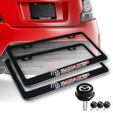 MAZDA Mazdaspeed 2 pcs Black Stainless Steel License Plate Frame with Caps Bolt Screw Set