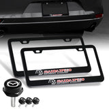 MAZDA Mazdaspeed 2 pcs Black Stainless Steel License Plate Frame with Caps Bolt Screw Set