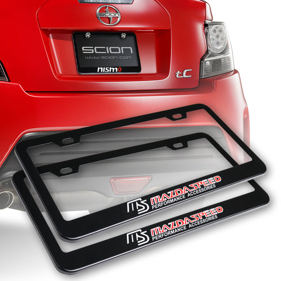 Mazdaspeed Black Stainless Steel License Plate Frame with Caps x2