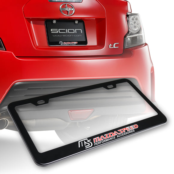 Mazdaspeed Black Stainless Steel License Plate Frame with Caps