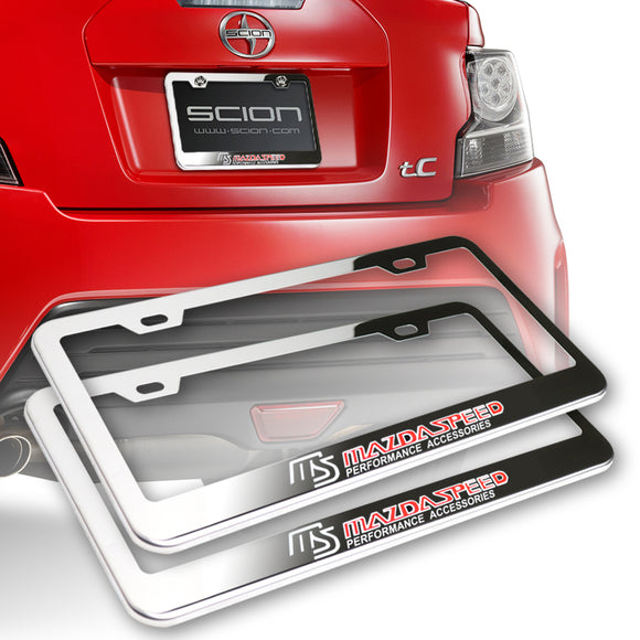 Mazdaspeed Chrome Stainless Steel License Plate Frame with Caps x2