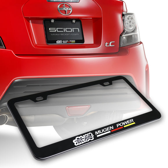 Mugen Black Stainless Steel License Plate Frame with Caps