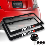 Nissan Nismo 2 pcs Black Stainless Steel License Plate Frame with Caps Bolt Screw Set