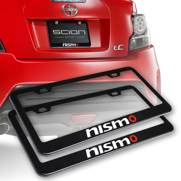 Nissan Nismo Black Stainless Steel License Plate Frame with Caps x2