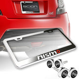 New Nissan Nismo 2 pcs Stainless Steel License Plate Frame with Caps Bolt Screw Set