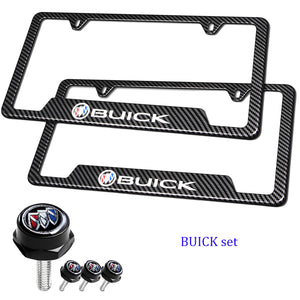 BUICK 2 pcs Carbon Fiber Look High Quality ABS License Plate Frames with Caps Bolt Screw Set