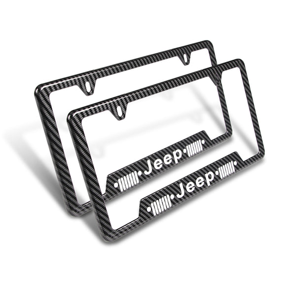 2 pcs Jeep Carbon Fiber Look License Plate Frame ABS New