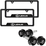 New LEXUS 2 pcs Carbon Fiber Look High Quality ABS License Plate Frames with Caps Bolt Screw Set