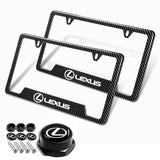 LEXUS 2 pcs Carbon Fiber Look High Quality ABS License Plate Frames with Caps Bolt Screw Set