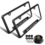 Lincoln 2 pcs Carbon Fiber Look High Quality ABS License Plate Frames with Caps Bolt Screw Set