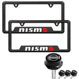 NISSAN NISMO 2 pcs Carbon Fiber Look High Quality ABS License Plate Frames with Caps Bolt Screw Set