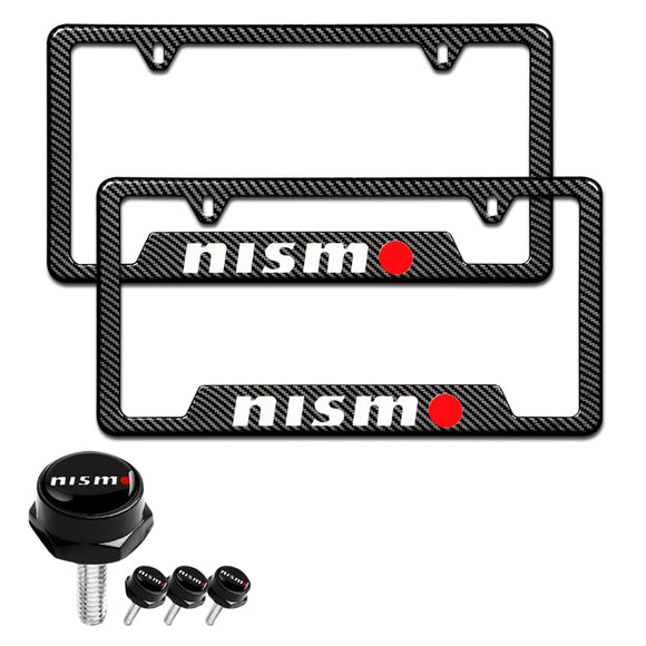 NISMO 2 pcs Carbon Fiber Look High Quality ABS License Plate Frames with Caps Bolt Screw Set
