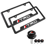 TRD 2 pcs Carbon Fiber Look High Quality ABS License Plate Frames with Caps Bolt Screw Set