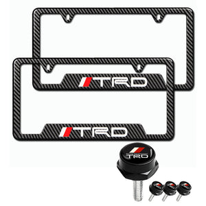 TRD 2 pcs Carbon Fiber Look High Quality ABS License Plate Frames with Caps Bolt Screw Set