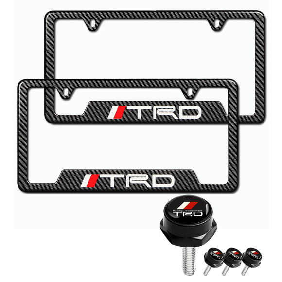 TRD 2 pcs Carbon Fiber Look High Quality ABS License Plate Frames with Caps Bolt Screw Set
