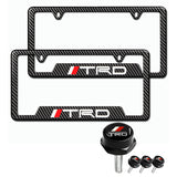 TRD 2 pcs Carbon Fiber Look High Quality ABS License Plate Frames with Caps Bolt Screw Set