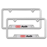AUDI Stainless Steel Silver Metal License Plate Frame 2 PCS NEW with Caps Bolt SET