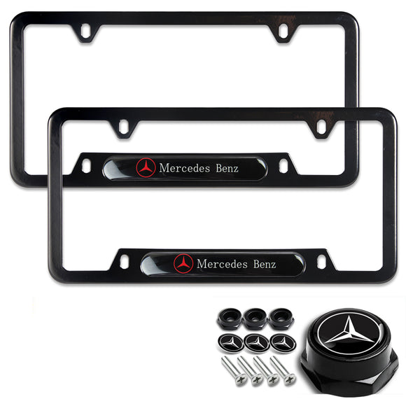 MERCEDES-BENZ Black Stainless Steel License Plate Frame 2pcs Brand New with Caps Bolt SET