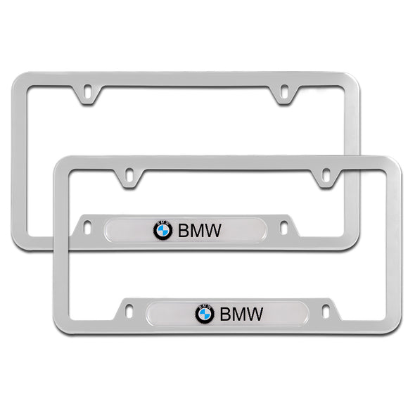 BMW Silver Stainless Steel Metal License Plate Frame New 2pcs