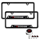 DODGE Black Stainless Steel License Plate Frame 2pcs with Caps Bolt Brand New SET
