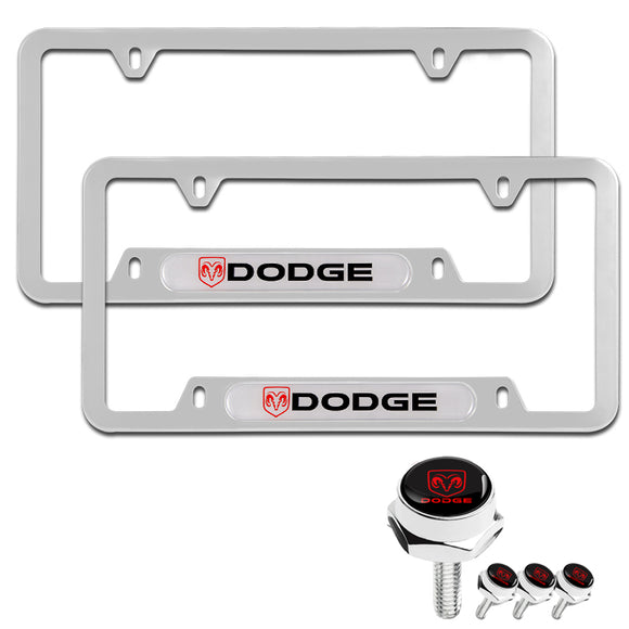 DODGE Stainless Steel License Plate Frame 2pcs with Caps Bolt Brand New SET