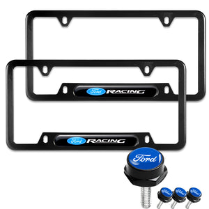 FORD Racing Brand New Stainless Steel 2pcs Black License Plate Frame with Caps Bolt SET