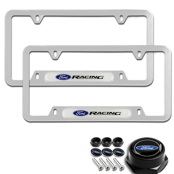 FORD Racing Stainless Steel 2pcs License Plate Frame with Caps Bolt Brand New SET