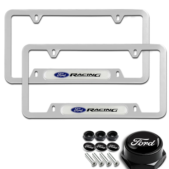 FORD Racing Stainless Steel License Plate Frame 2pcs Brand New with Caps Bolt SET