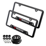 Honda Stainless Steel 2pcs Black License Plate Frame with Caps Bolt Brand New SET