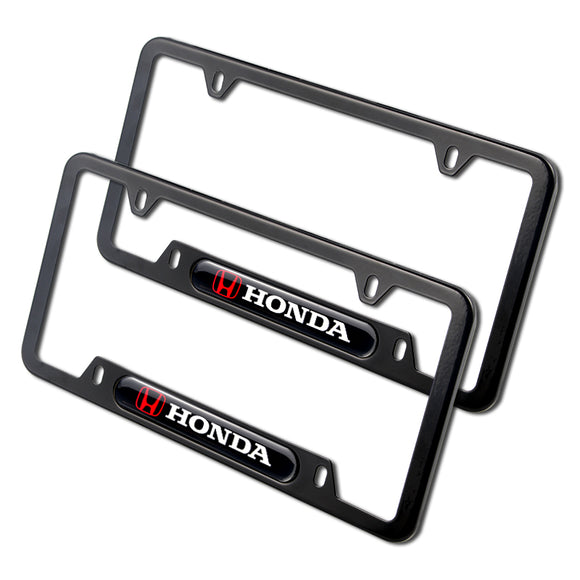 2PCS HONDA LOGO Black Metal Stainless Steel License Plate Frame NEW