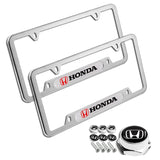 Honda Stainless Steel 2pcs License Plate Frame with Caps Bolt Brand New SET