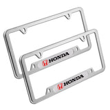 2PCS HONDA Stainless Steel License Plate LOGO Silver Metal Frame NEW