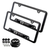 INFINITI Stainless Steel 2pcs Black License Plate Frame with Caps Bolt Brand New SET