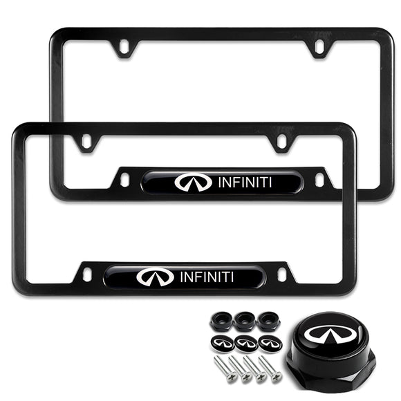 INFINITI Stainless Steel 2pcs Black License Plate Frame with Caps Bolt Brand New SET