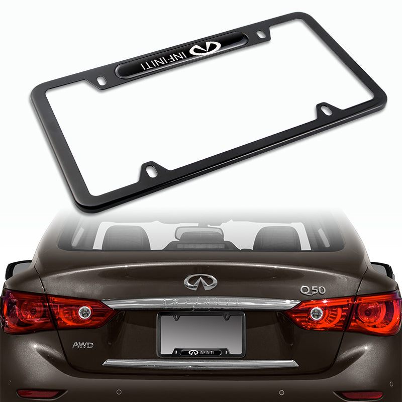 2PCS Nissan INFINITI Black Metal Stainless Steel Plated License Plate ...