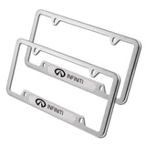 2 pcs Set Nissan INFINITI Stainless Steel Silver Metal Plated License Plate Frame