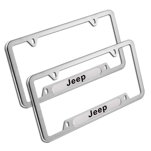 JEEP Silver Stainless Steel Metal License Plate Frame New 2pcs