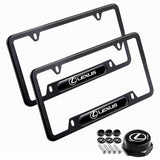 Lexus Stainless Steel 2pcs Black License Plate Frame with Caps Bolt Brand New SET
