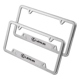 2 pcs Set LEXUS Stainless Steel Silver Metal Plated License Plate Frame