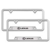 2 pcs Set LEXUS Stainless Steel Silver Metal Plated License Plate Frame